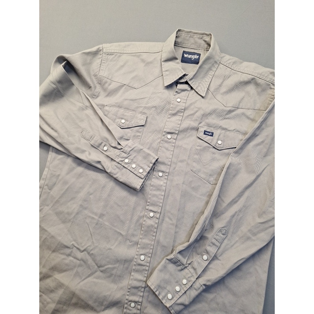 Wrangler Pearl Snap Mens XLT Gray Cowboy Firm Finish Twill Western Chore Rodeo